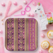 マゼンタ金ゴールドクリスマスララパターン#27 ID1009 ペーパープレート (パーティー)