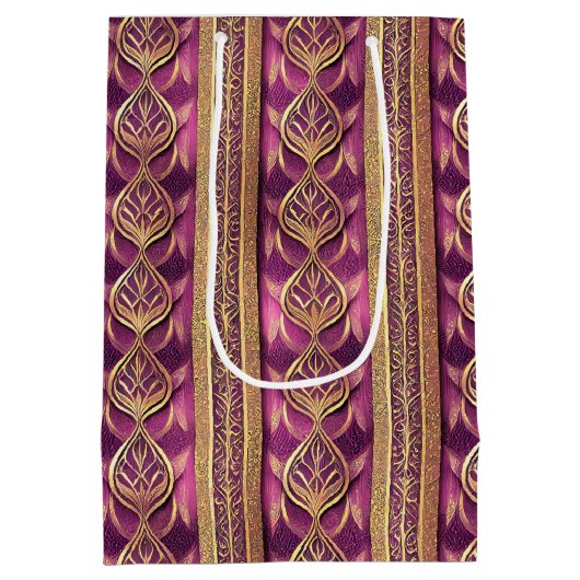 マゼンタ金ゴールドクリスマスララパターン#27 ID1009 ミディアムペーパーバッグ (裏面)