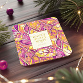 マゼンタ金ゴールドメリークリスマスパターン#21 ID1009 スクエアペーパーコースター