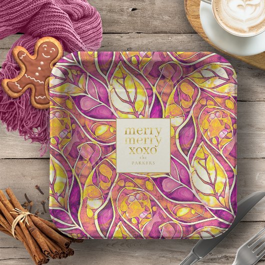 マゼンタ金ゴールドメリークリスマスパターン#21 ID1009 ペーパープレート