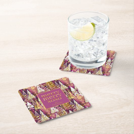 マゼンタ金ゴールドメリークリスマスパターン#25 ID1009 スクエアペーパーコースター (インサイチュ)