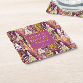 マゼンタ金ゴールドメリークリスマスパターン#25 ID1009 スクエアペーパーコースター (アングル)