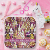 マゼンタ金ゴールドメリークリスマスパターン#25 ID1009 ペーパープレート (パーティー)