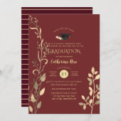 マゼンタ金ゴールド卒業式パーティの招待状 招待状 (正面/裏面)