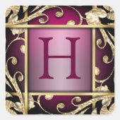 マゼンタ金ゴールド格子モノグラム封筒用シール スクエアシール (正面)