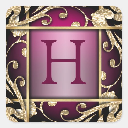 マゼンタ金ゴールド格子モノグラム封筒用シール スクエアシール (正面)