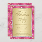 マゼンタ金ゴールド50バースデーパーティ招待状 招待状 (正面/裏面)