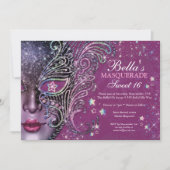 マゼンタ銀河系マスカレードスウィート16招待状 招待状 (正面)