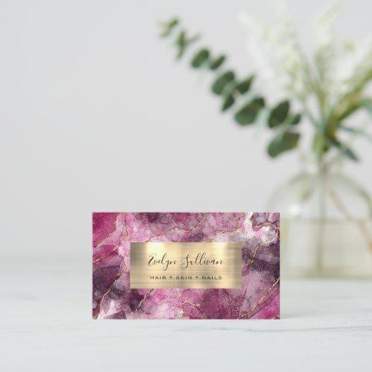 マゼンタ黒水色金ゴールド静脈名刺 名刺 (スタンド正面)