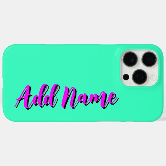 マゼンタ3Dブラックモダン名 | ネオンおもしろいティール(緑がかった色) Case-Mate iPhoneケース (裏面 (横))