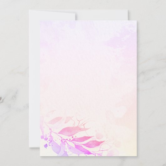 マゼンタ ウォーターカラー リーフ フラワー ボタニカル ウェディング 招待状 (裏面)
