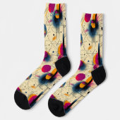 マゼンタ、オレンジ、およびティール（緑がかった色）のエネルギッシュ抽象芸術 ソックス (左)