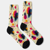 マゼンタ、オレンジ、およびティール（緑がかった色）のエネルギッシュ抽象芸術 ソックス (右)