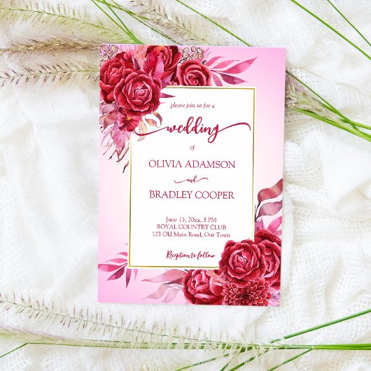 マゼンタ クリムソン バーガンディー 花 ローズ ピンク グラデーション 招待状