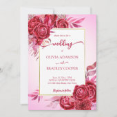 マゼンタ クリムソン バーガンディー 花 ローズ ピンク グラデーション 招待状 (正面)