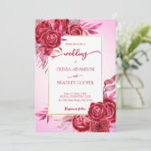 マゼンタ クリムソン バーガンディー 花 ローズ ピンク グラデーション 招待状 (スタンド正面)