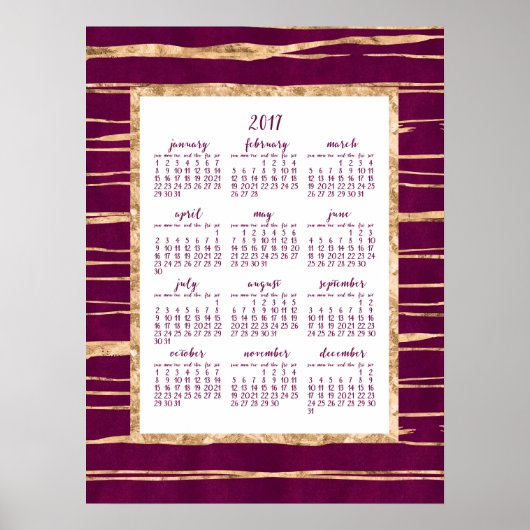 マゼンタ＆ゴールドホイル 年間2017カレンダーポスター ポスター (正面)