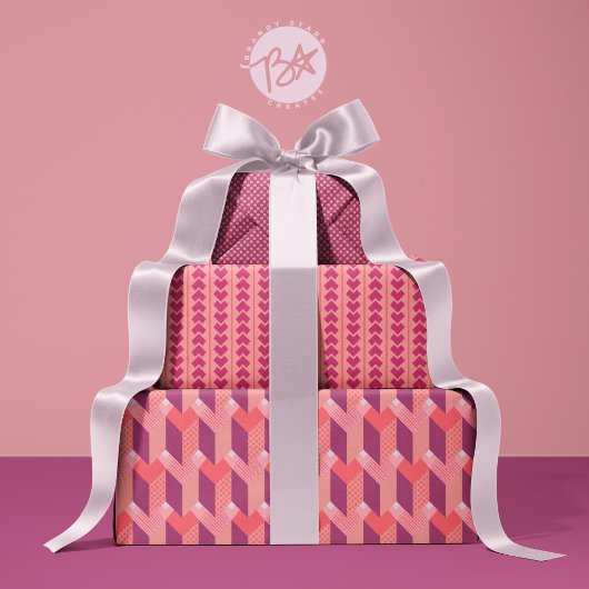 マゼンタ、サンゴ、ピンクの幾何学的な愛 ラッピングペーパーシート