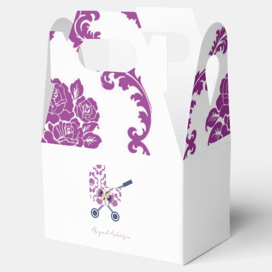 マゼンタ&ネイビーダマスクPramベビーシャワー フェイバーボックス (オープン)