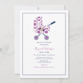 マゼンタ&ネイビーダマスクPramベビーシャワー 招待状 (正面)