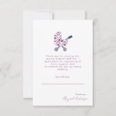 マゼンタ & ネイビー ダマスク おしゃれなベビーシャワー サンキューカード (正面)