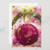 マゼンタ・バブル・グリッタリー・ゴールド・リボン シーズンカード (正面/裏面)