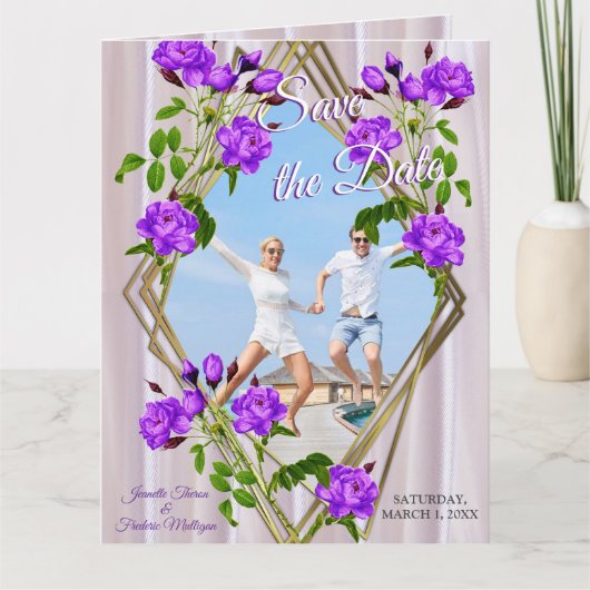 マゼンタ – ピンクのシルクの紫がかった紫のバラ カード (正面)