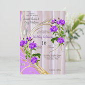 マゼンタ – ピンクのシルクの紫がかった紫のバラ 招待状 (スタンド正面)