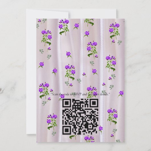 マゼンタ – ピンクのシルクの紫がかった紫のバラ 招待状 (裏面)