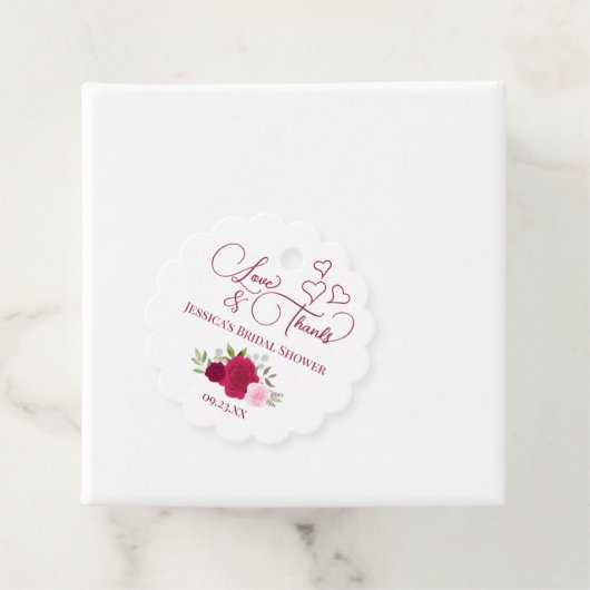 マゼンタ&ピンクローズラブ&感謝していブライダルシャワー フェイバータグ (インサイチュ)