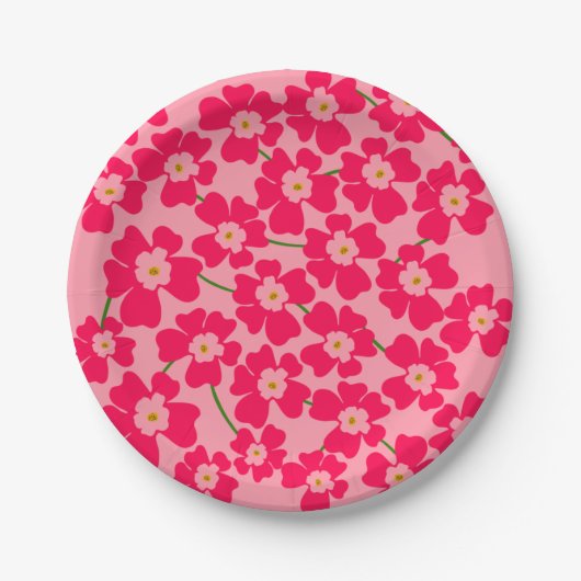 マゼンタ ピンク ファンタジー フラワー ガーデン ペーパープレート (正面)