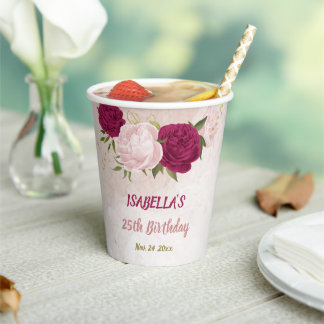 マゼンタ ピンク 花 グリーン 紙コップ