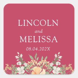 マゼンタ、ピーチ、ホワイトのフローラ結婚ズ スクエアシール