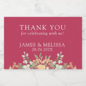 マゼンタ、ピーチ、ホワイトのフローラ結婚ズ スパークリングワインラベル (シングルラベル)