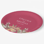 マゼンタ、ピーチ、ホワイトのフローラ結婚ズ ペーパープレート (アングル)