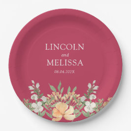 マゼンタ、ピーチ、ホワイトのフローラ結婚ズ ペーパープレート