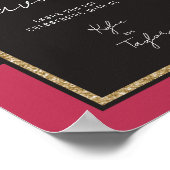 マゼンタ フローラル ブラック ホワイト ストライプ ウェディング フェイバー ポスター (角)