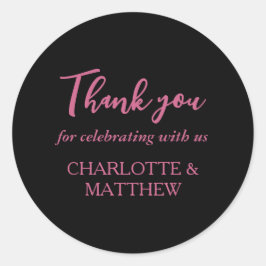 マゼンタ&ブラックの結婚ラウンドクラシックステッカー ラウンドシール