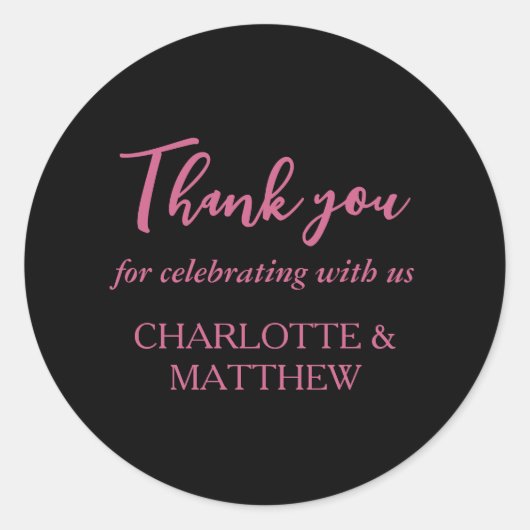 マゼンタ&ブラックの結婚ラウンドクラシックステッカー ラウンドシール (正面)