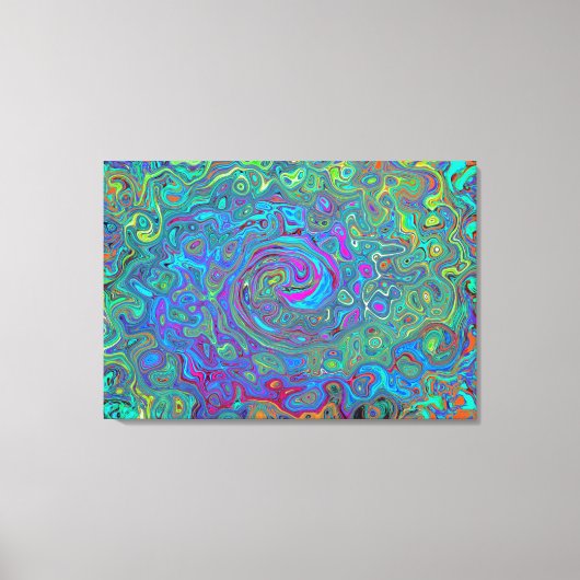 マゼンタ、ブルー、および海泡グリーンレトロ渦巻き キャンバスプリント (正面)