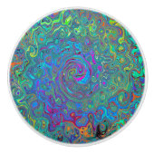 マゼンタ、ブルー、および海泡グリーンレトロ渦巻き セラミックノブ (正面)