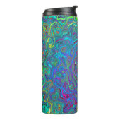 マゼンタ、ブルー、および海泡グリーンレトロ渦巻き タンブラー (回転左)