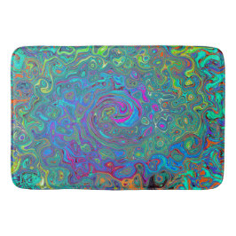 マゼンタ、ブルー、および海泡グリーンレトロ渦巻き バスマット