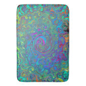 マゼンタ、ブルー、および海泡グリーンレトロ渦巻き バスマット (正面縦)