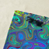 マゼンタ、ブルー、および海泡グリーンレトロ渦巻き ビーチタオル (インサイチュ)