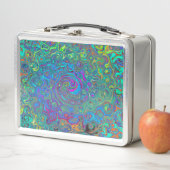 マゼンタ、ブルー、および海泡グリーンレトロ渦巻き メタルランチボックス (インサイチュ)