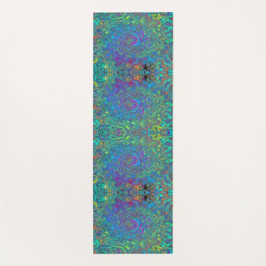 マゼンタ、ブルー、および海泡グリーンレトロ渦巻き ヨガマット (裏面)