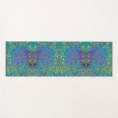 マゼンタ、ブルー、および海泡グリーンレトロ渦巻き ヨガマット (正面(横))