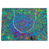 マゼンタ、ブルー、および海泡グリーンレトロ渦巻き ラージペーパーバッグ (正面)