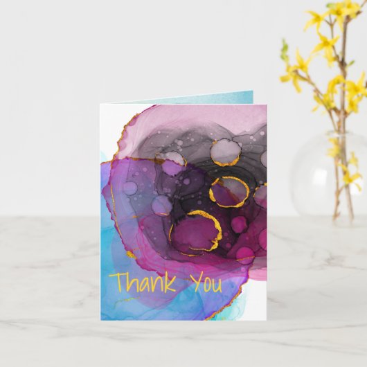 マゼンタ ブルー ゴールド ありがとう、住所は裏面に カード (黄色い花)